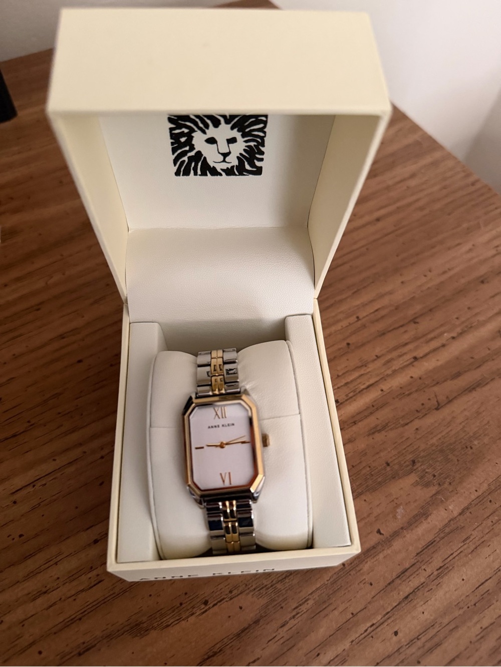 Anne Klein Two-Tone Gold and Silver Rectangular Bracelet Watch